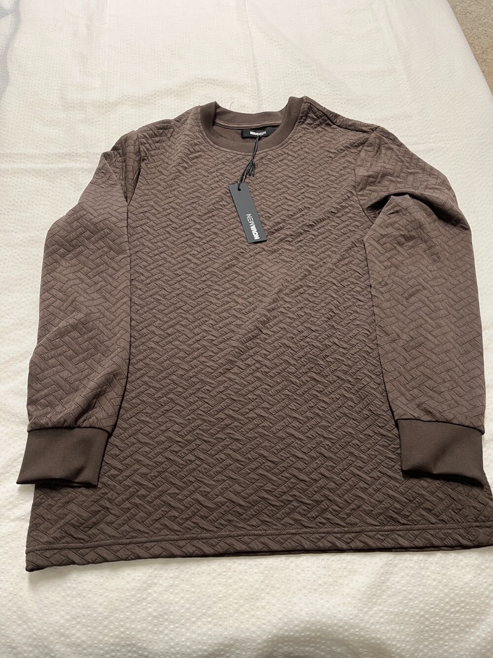Nova Men Long Sleeve Shirt Medium Brown Textured Geometric pattern